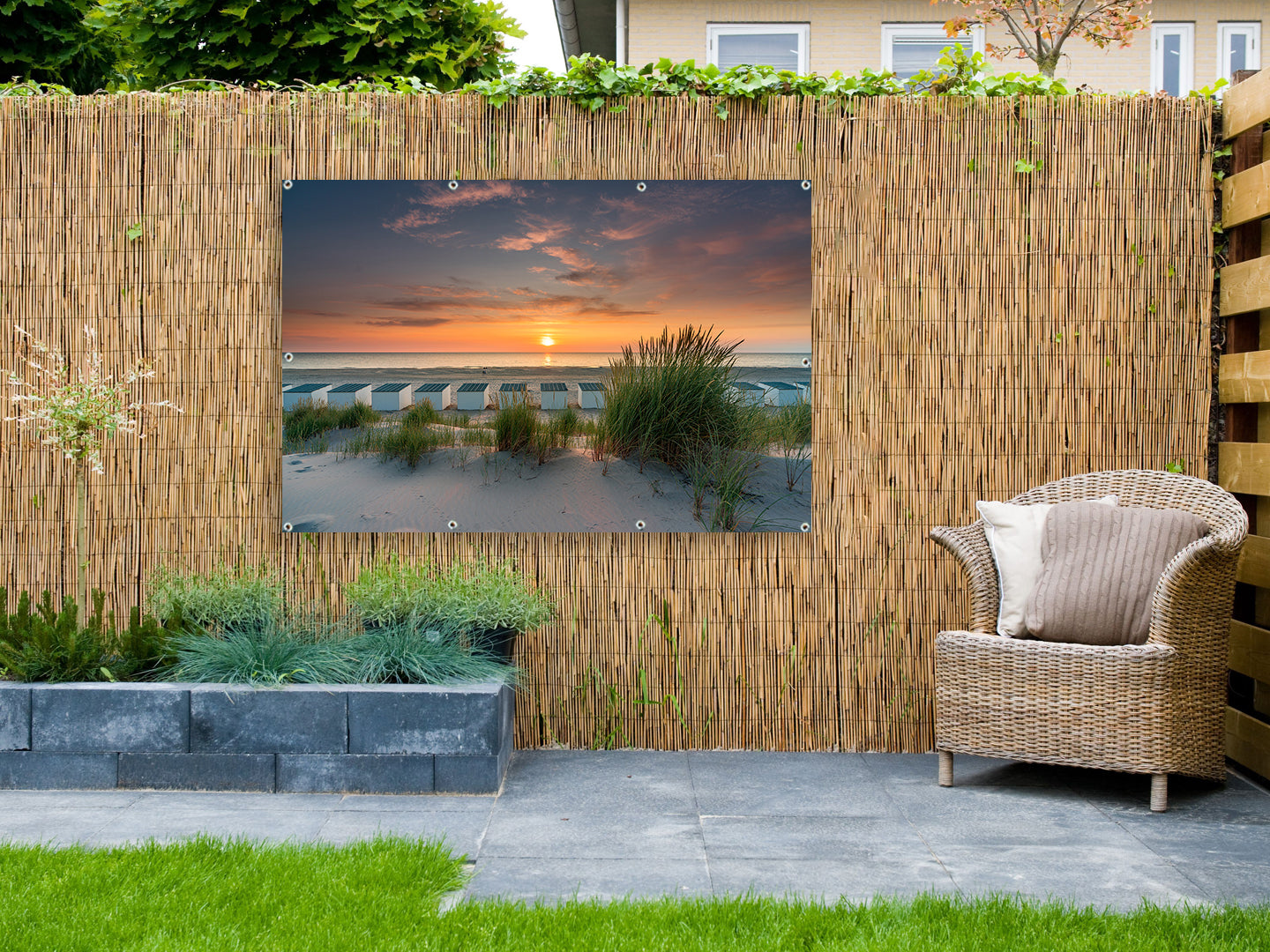 Tuinposter Strandhuisjes bij Paal 28