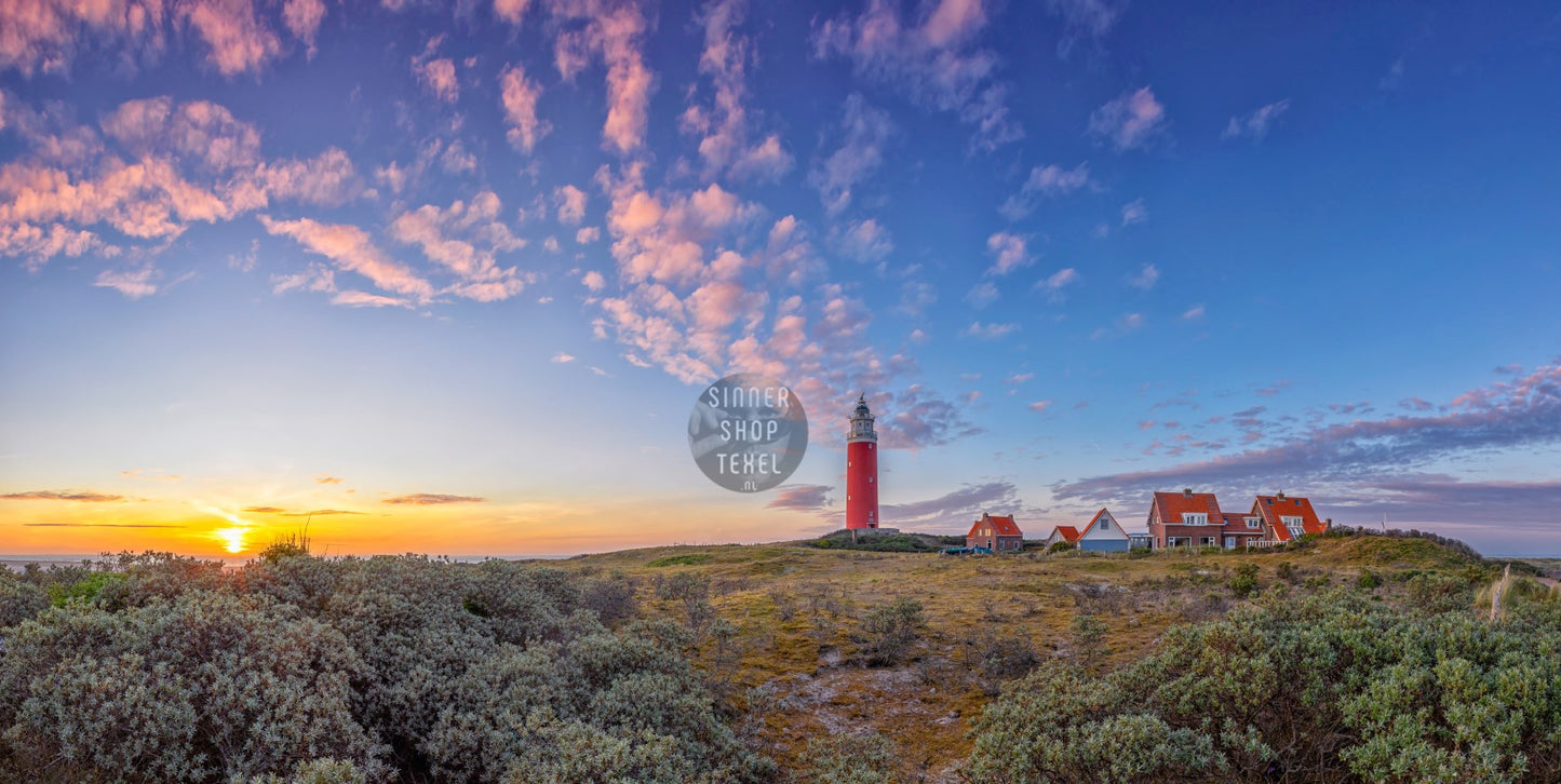 Tuinposter Texelse vuurtoren en landschap, 120x60cm