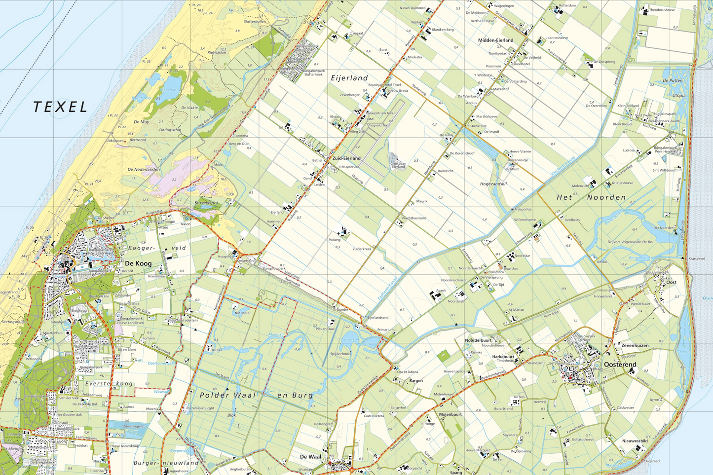 Topografische Wanderkarte von Texel