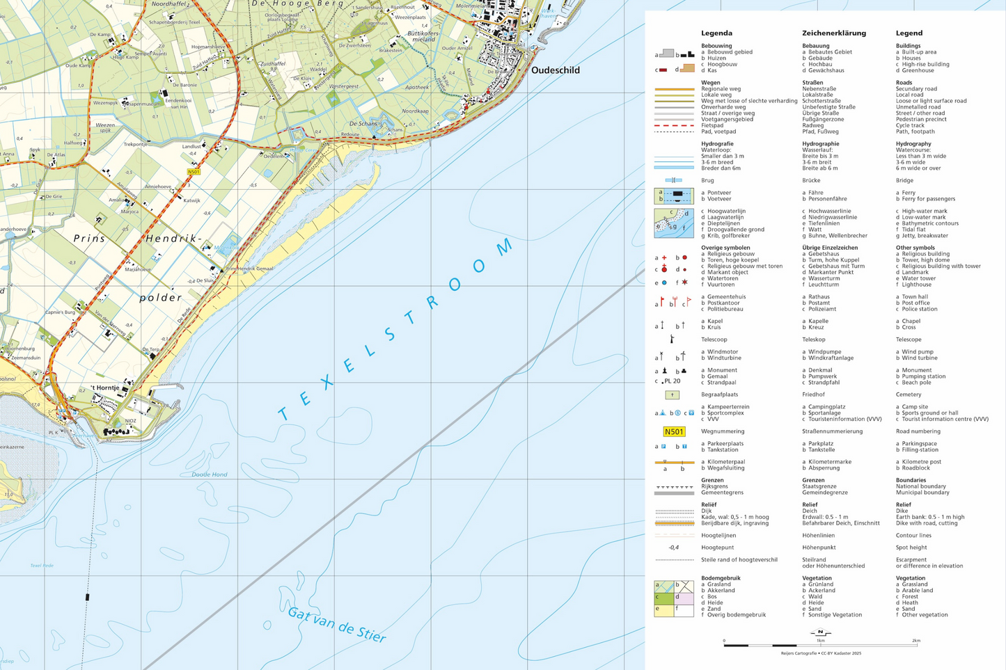Topografische Wanderkarte von Texel