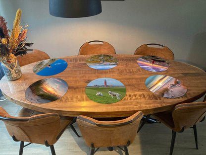 Set van 4 placemats - lammetjes - vuurtoren - strand - duinen