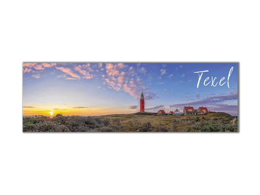 Koelkastmagneet vuurtoren van Texel bij zonsondergang