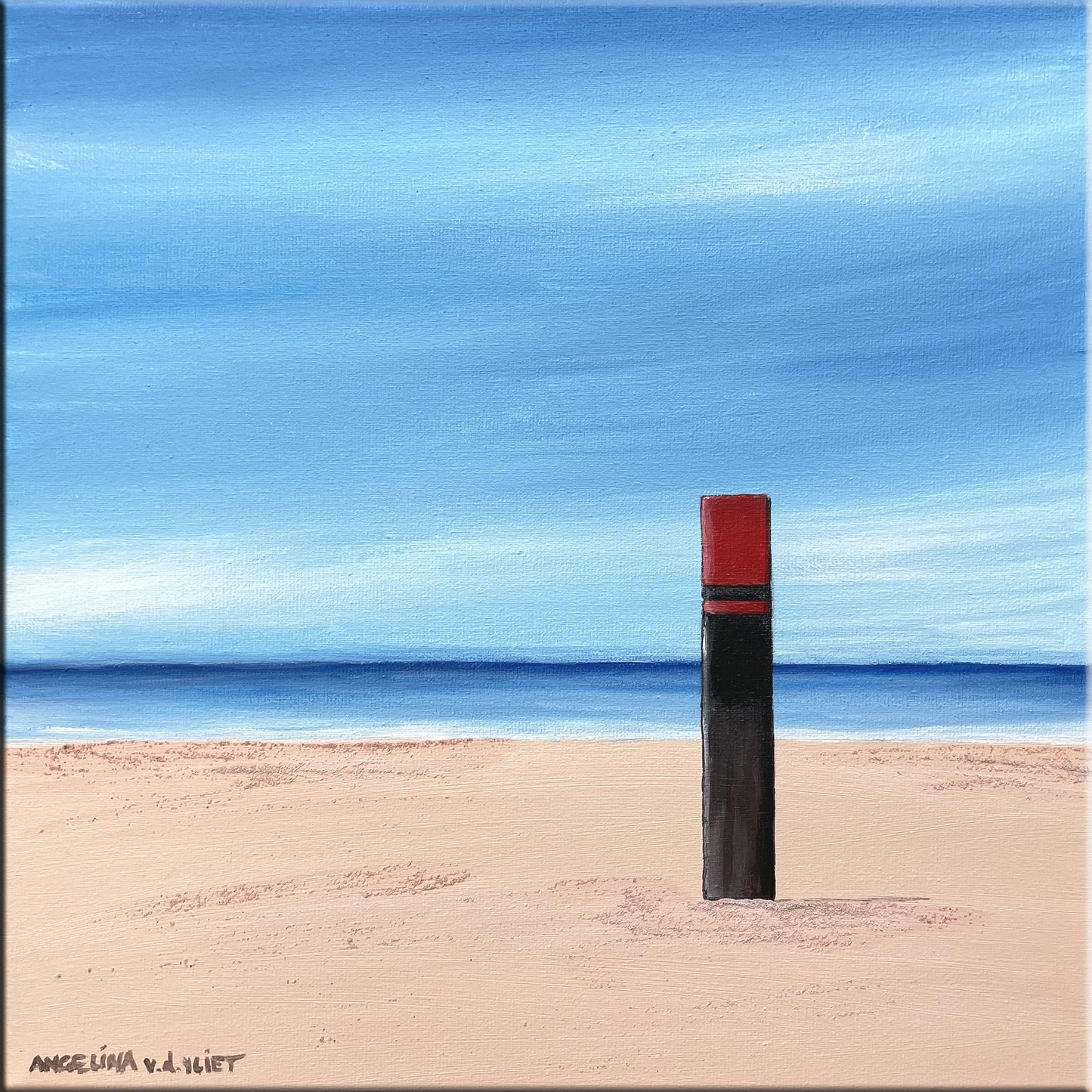 Schilderij van Texel - Strandpaal Rood Texel