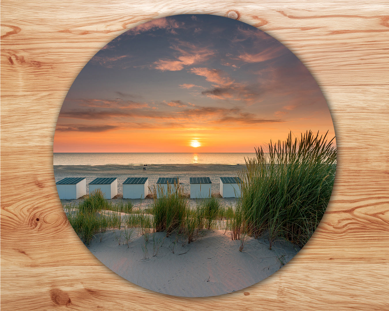 Set van 4 placemats - strandhuisjes - lammetje - zonsondergang - strand