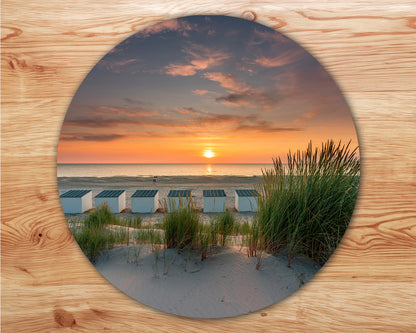 Set mit 4 Tischsets Lämmchen – Strandhäuschen – Sonnenuntergang – Strand